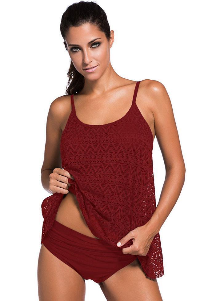 Lace Overlay Tankini Swimsuit
