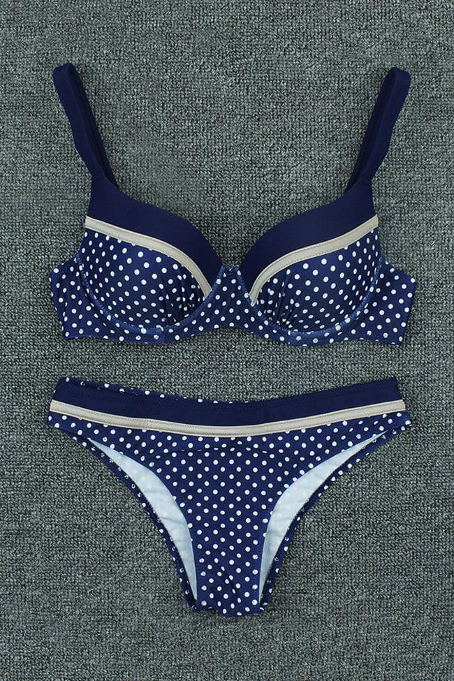 Polka Dot Ruched Underwire Bikini - Two Piece Set