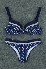 Polka Dot Ruched Underwire Bikini - Two Piece Set