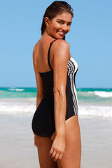 Scrawling Painting Bandeau One Piece Swimsuit