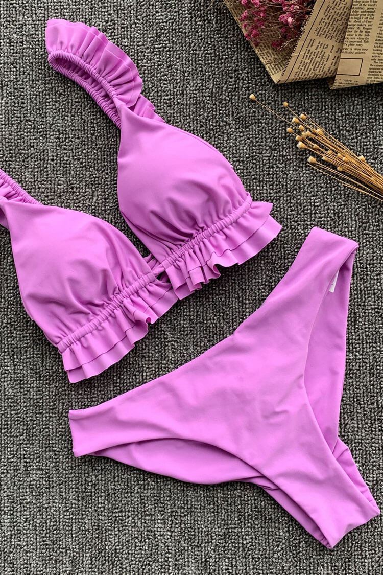 Ruffle Slide Triangle Brazilian Bikini - Two Piece Set