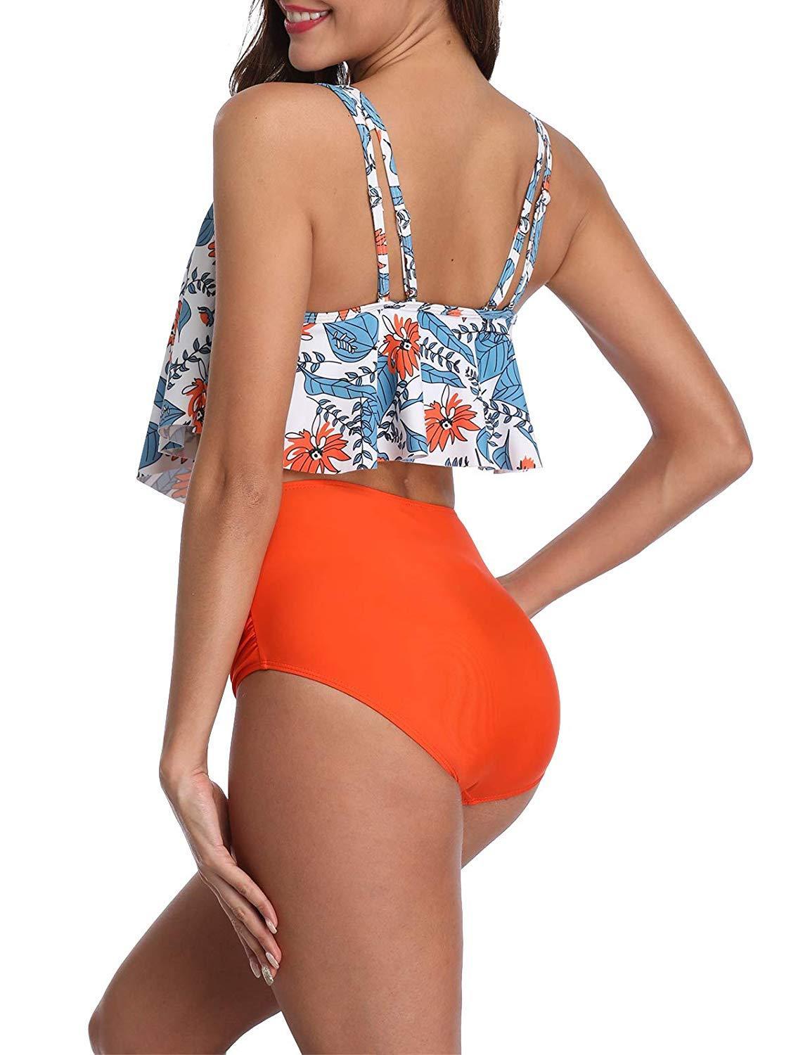 High Waist Bikini Crop Ruffled Two Piece Tankini Swimsuits