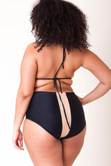 Plus Size Contrast High Waisted Slide Triangle Bikini - Two Piece Set