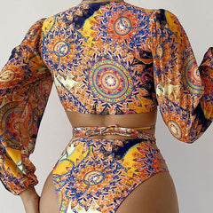 Baroque Print Cutout High Rise Wraparound Crop Brazilian Two Piece Bikini