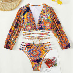 Baroque Print Cutout High Rise Wraparound Crop Brazilian Two Piece Bikini