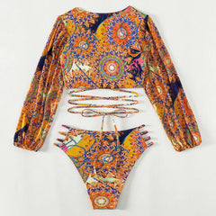 Baroque Print Cutout High Rise Wraparound Crop Brazilian Two Piece Bikini