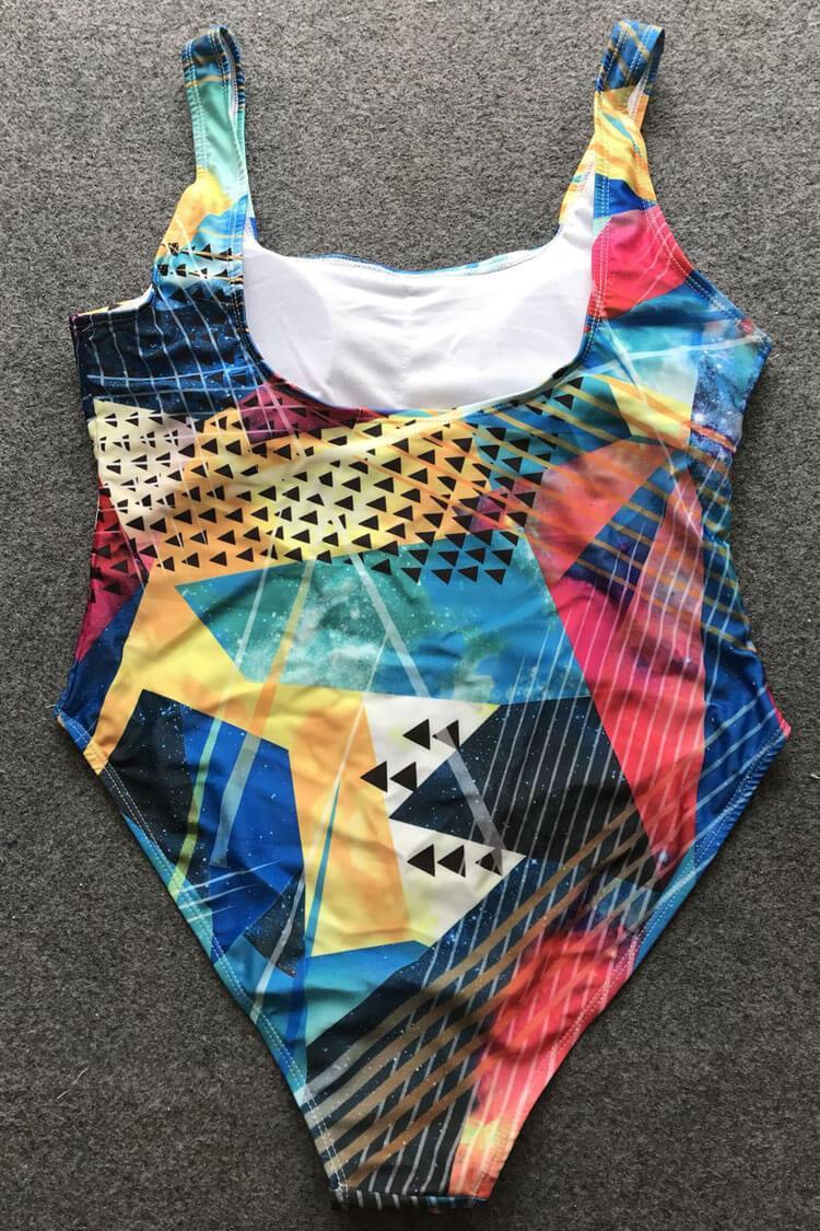 Plus Size Colorful Printed High Leg One Piece Swimsuit