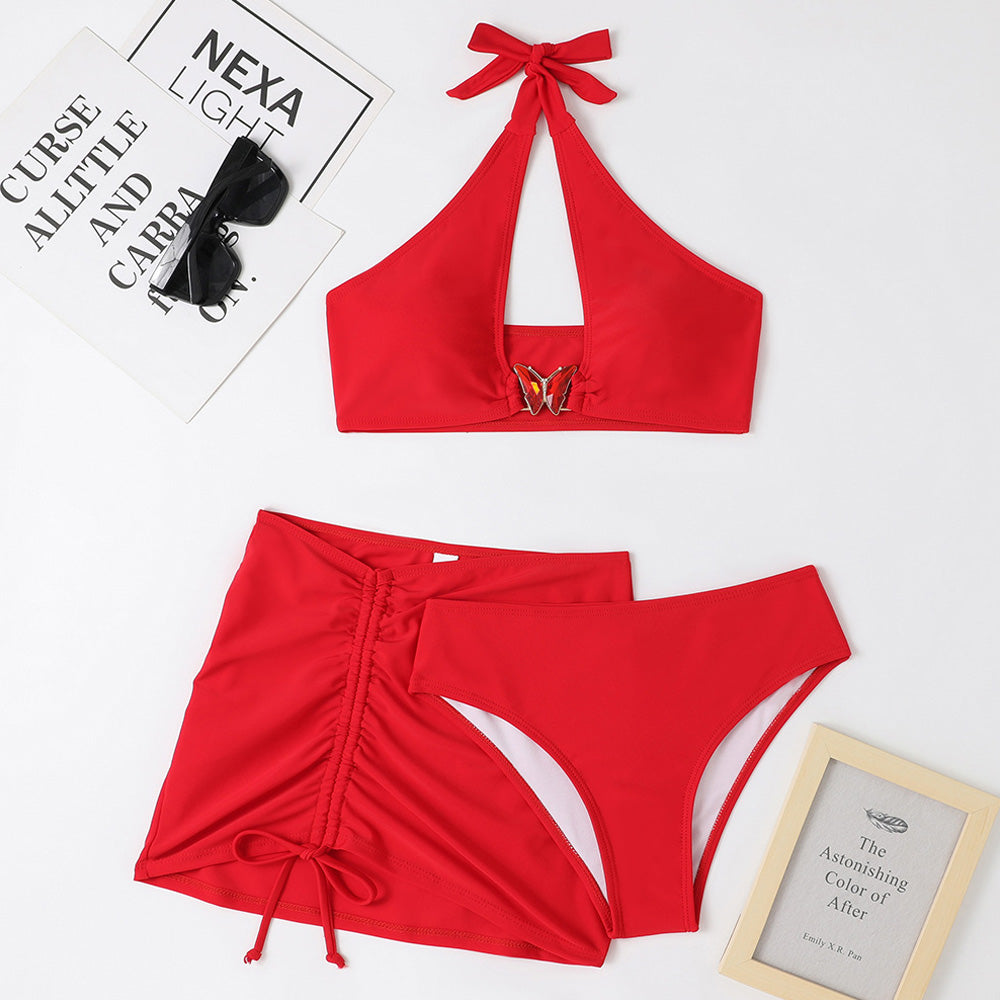 Beautiful Butterfly Bralette Halter Brazilian Three Piece Bikini