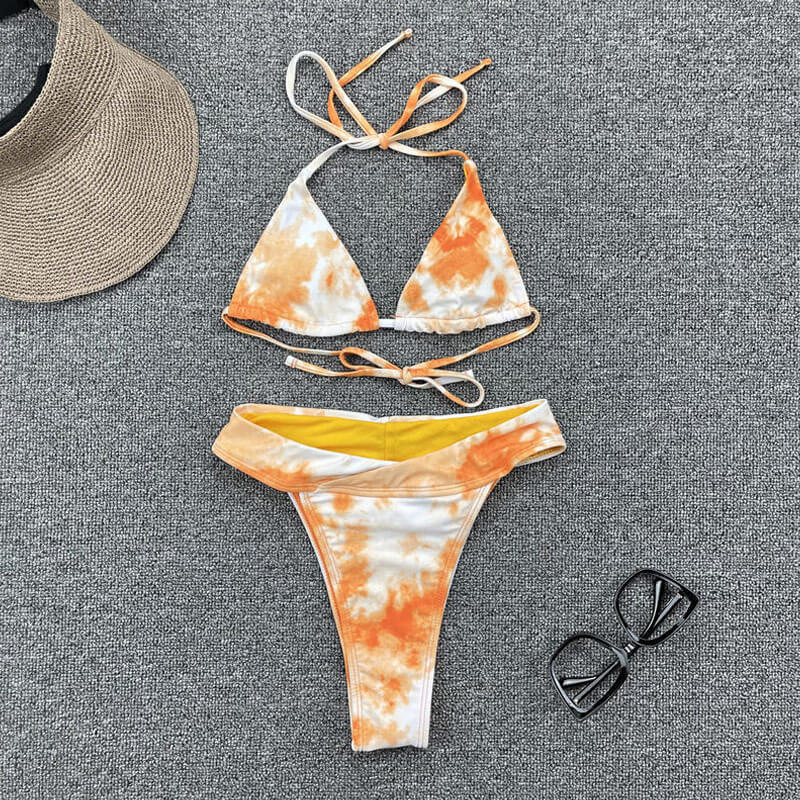 Bicolor Tie Dye High Cut Slide Triangle Brazilian Two Piece Bikini