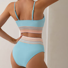 Boho Moderate High Waist Contrast Trim Brazilian Two Piece Bikini