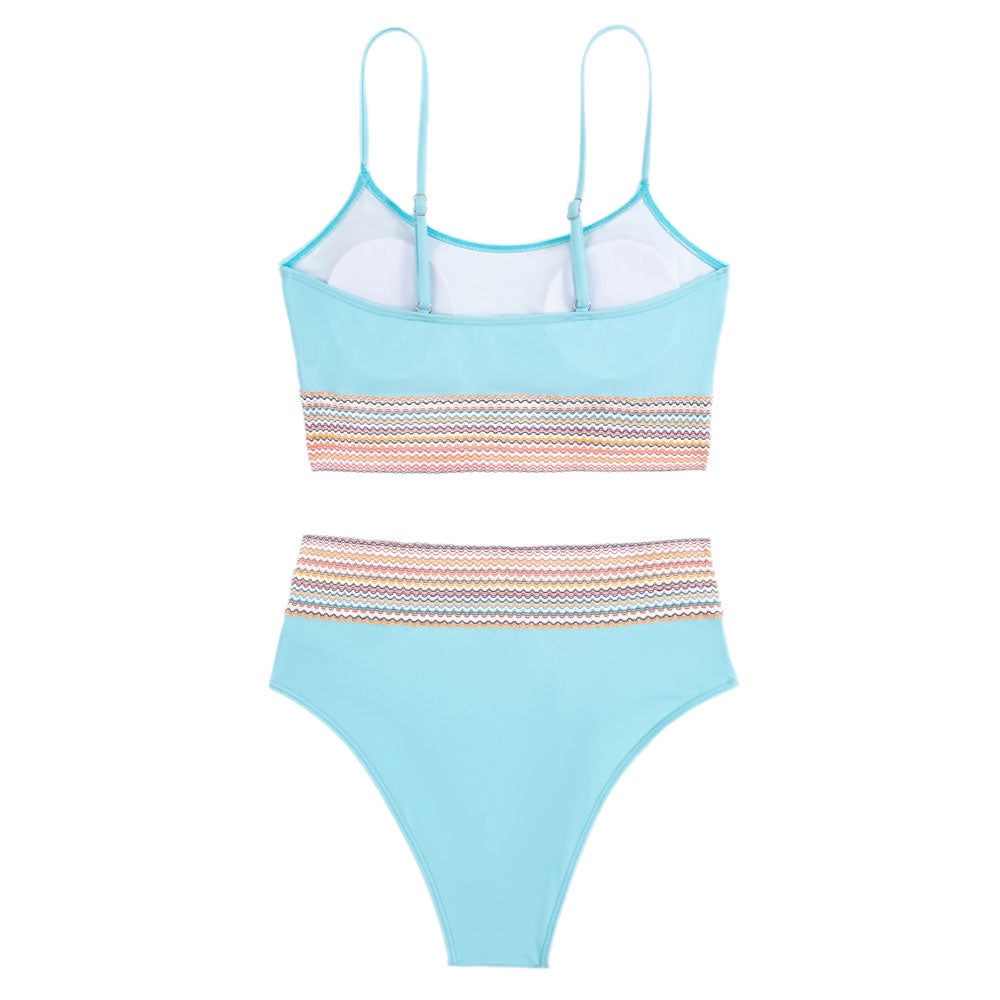 Boho Moderate High Waist Contrast Trim Brazilian Two Piece Bikini