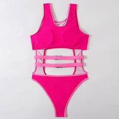 Bold High Cut Cutout Buckle Trim Scoop Neck Brazilian One Piece Swimsuit