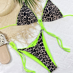 Bold String Leopard Print Slide Triangle Brazilian Two Piece Bikini