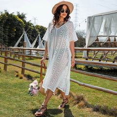 Breezy Oversized Pullover Split Brazilian Beach Crochet Cover Up Midi Dress