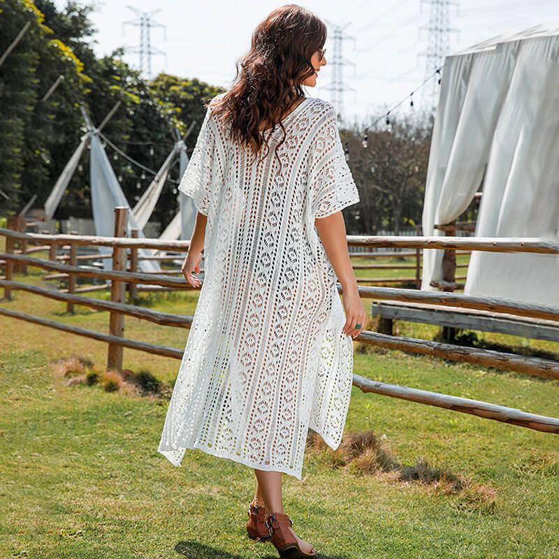 Breezy Oversized Pullover Split Brazilian Beach Crochet Cover Up Midi Dress