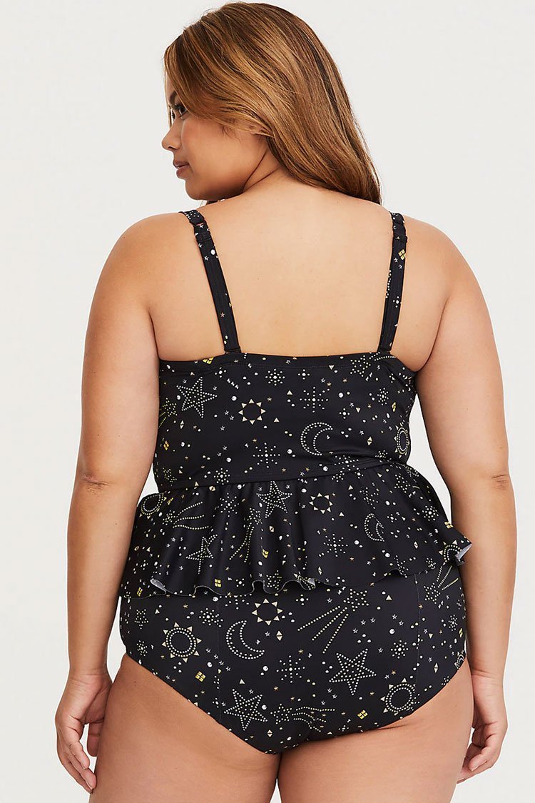 Plus Size Starry Underwire Peplum Tankini Swimsuit - Two Piece Set