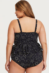 Plus Size Starry Underwire Peplum Tankini Swimsuit - Two Piece Set