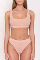 Sporty Brazilian Cut Solid Bralette Bikini - Two Piece Set