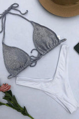 High Leg Metallic Slide Triangle Bikini  - Two Piece Swimsuit