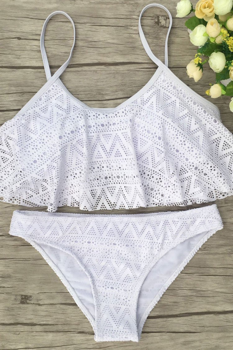 Solid Ruffle Lace Bikini - Two Piece Set