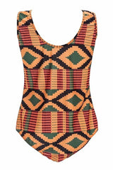 Plus Size Tribal Geometric Lace Up V Neck One Piece Swimsuit