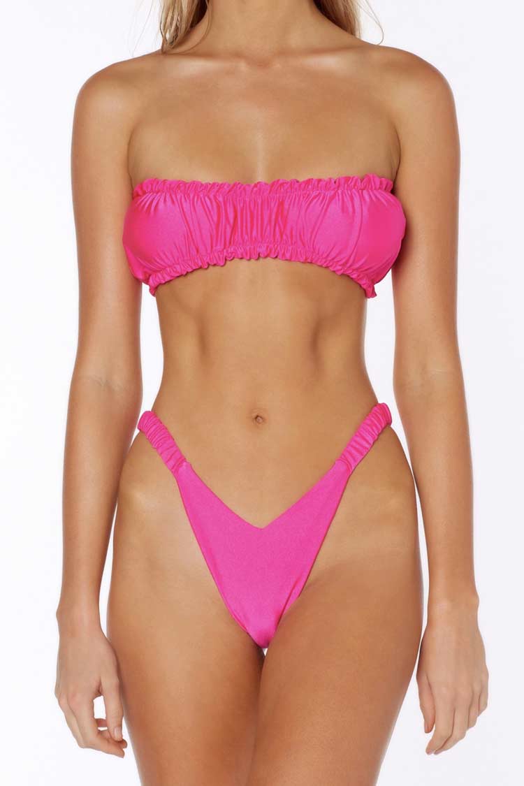 Ruched High Leg Bandeau Bikini - Two Piece Set