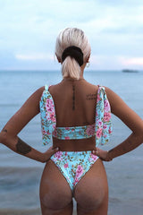 Self Tie Floral Bandeau Bikini - Two Piece Set
