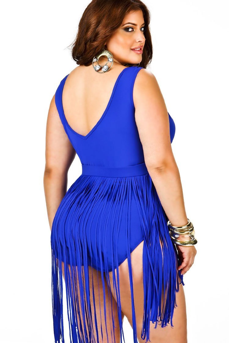 Plus Size Empire Waisted Fringed One Piece Swimsuit