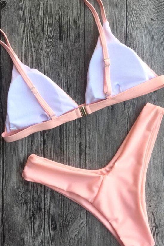 Solid Color Triangle Brazilian Bikini - Two Piece Set