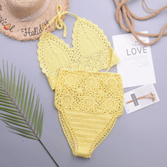 Chic High Waist Crochet Knit Halter Triangle Brazilian Two Piece Bikini