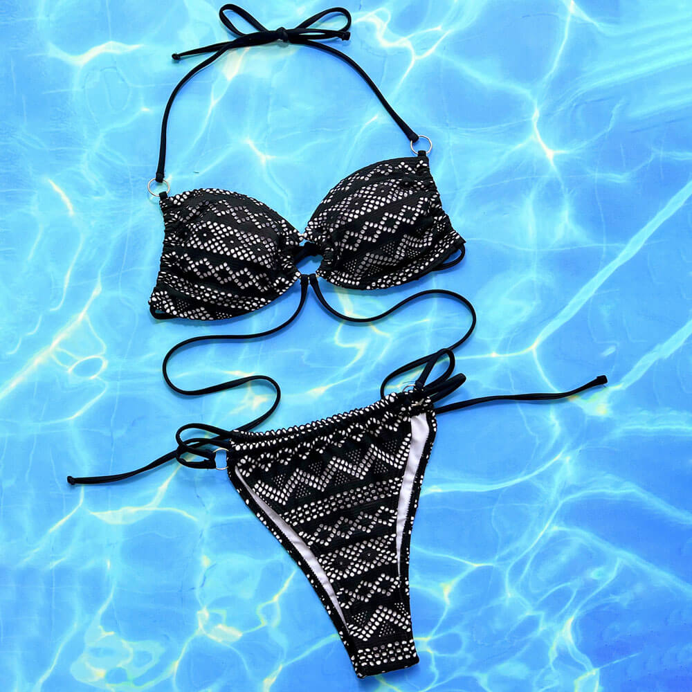 Chic O Ring Laser Cut Geometric Wrap Around Brazilian Two Piece Bikini