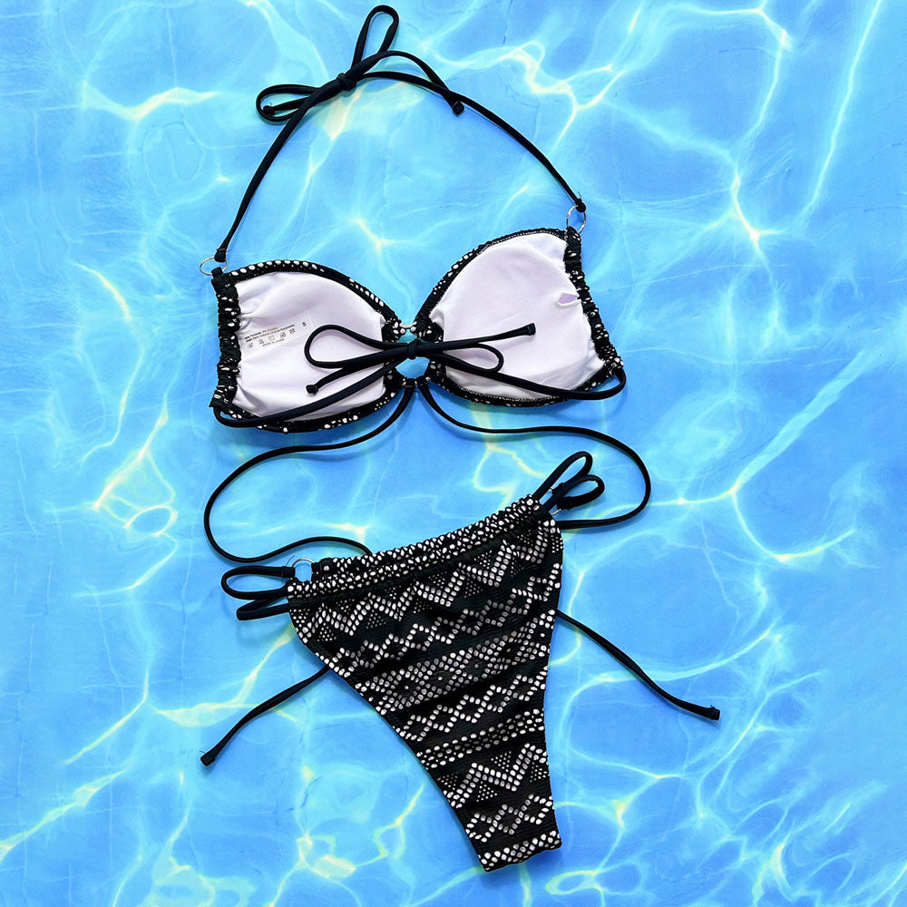 Chic O Ring Laser Cut Geometric Wrap Around Brazilian Two Piece Bikini