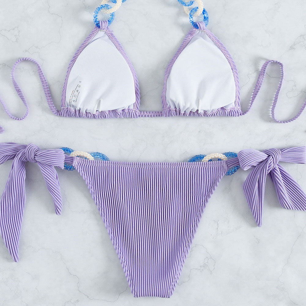 Chic Ribbed O Ring Slide Triangle Brazilian Two Piece Bikini