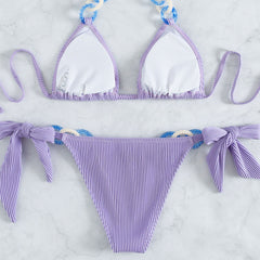 Chic Ribbed O Ring Slide Triangle Brazilian Two Piece Bikini