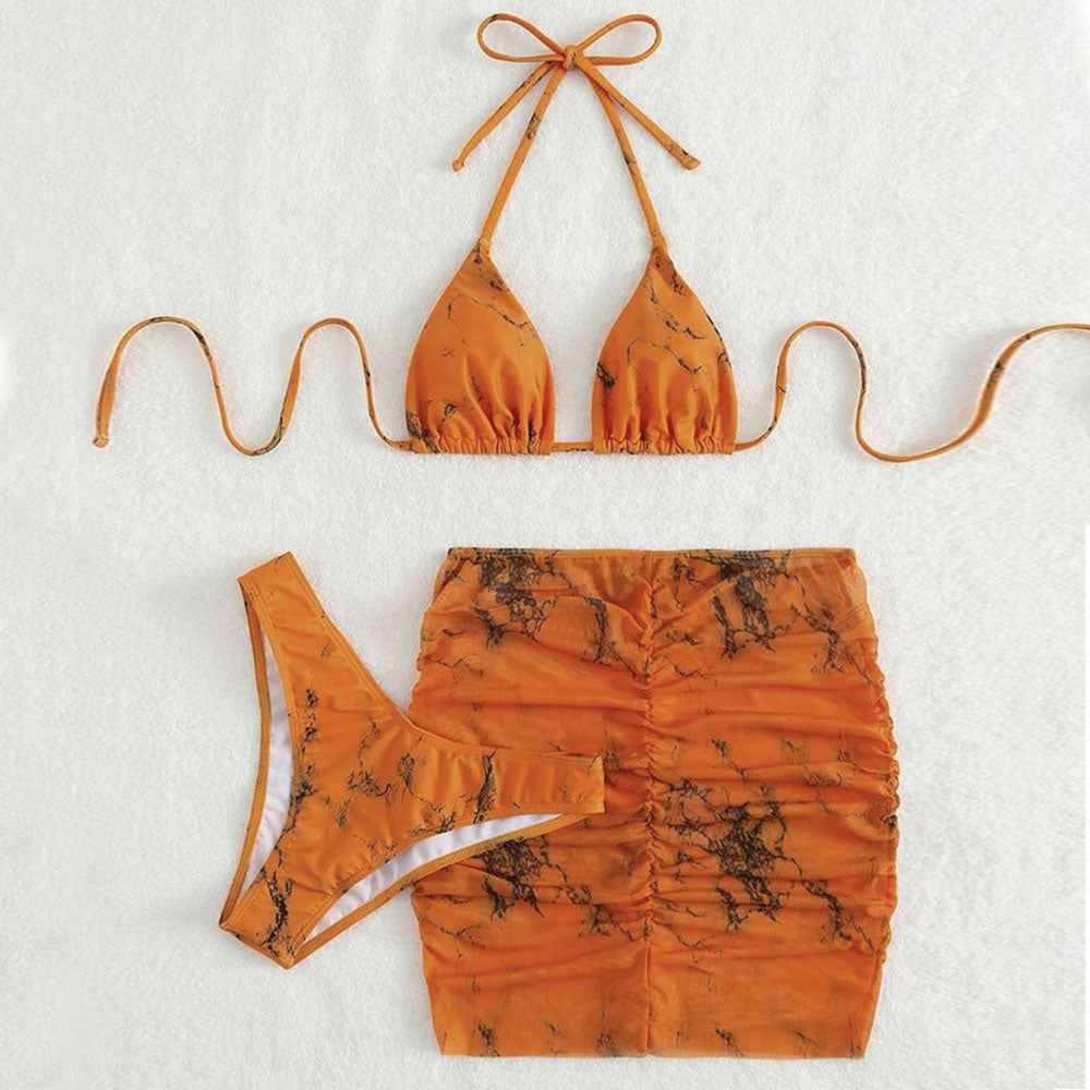 Chic Sarong High Cut Slide Triangle Brazilian Three Piece Bikini