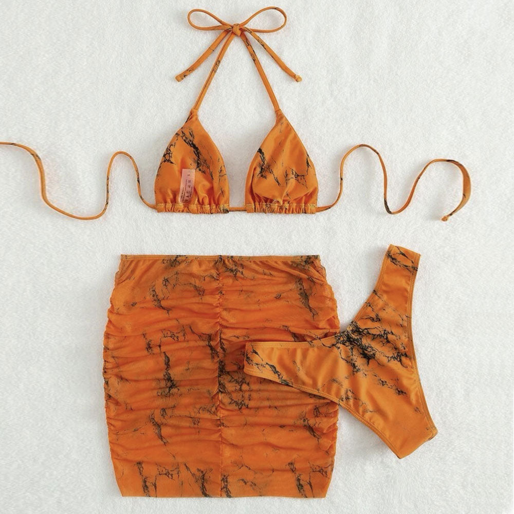 Chic Sarong High Cut Slide Triangle Brazilian Three Piece Bikini