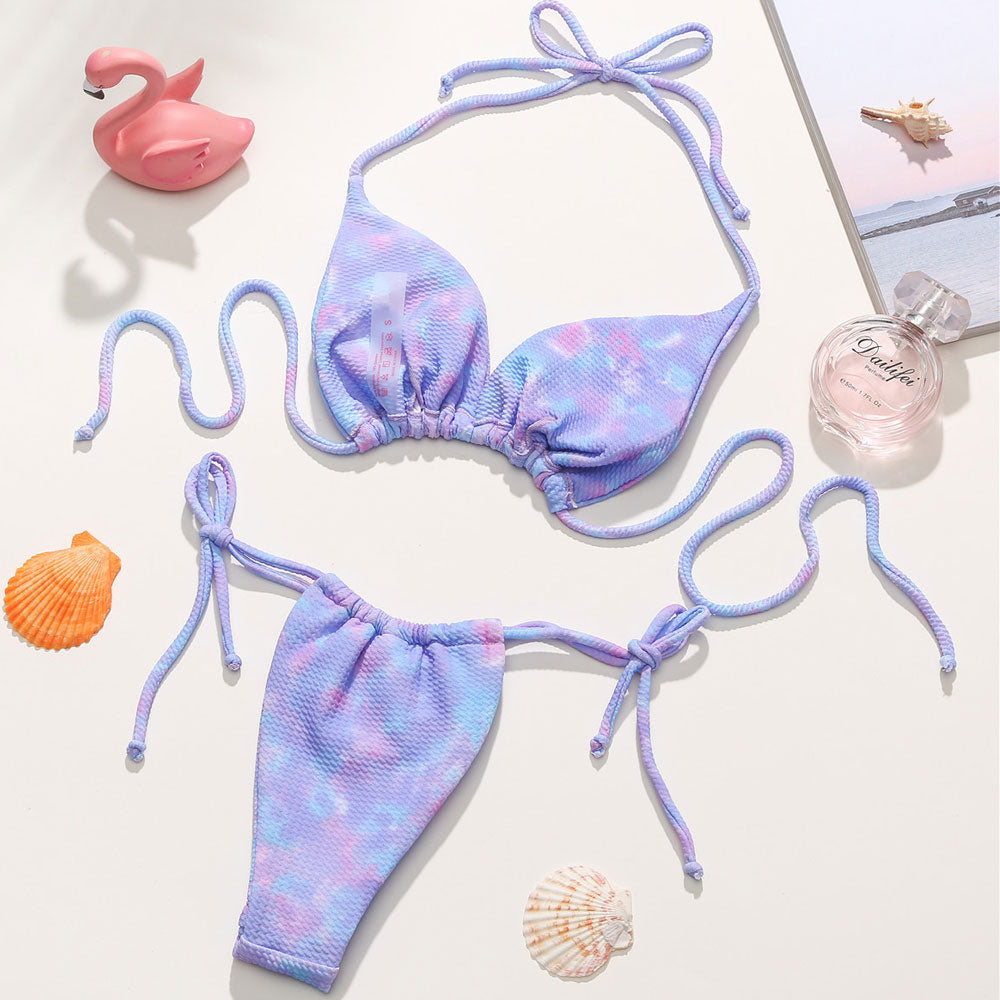 Chic Tie Dye Textured Slide Triangle Brazilian Two Piece Bikini