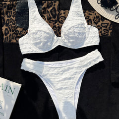 Classy Textured High Cut Cheeky Underwire Brazilian Two Piece Bikini
