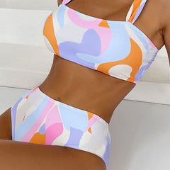 Colorful Color Panel Moderate Bralette Brazilian Two Piece Bikini