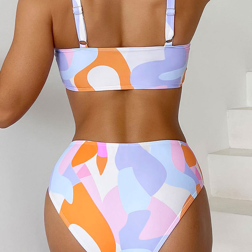 Colorful Color Panel Moderate Bralette Brazilian Two Piece Bikini