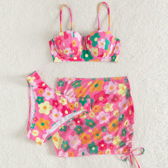 Colorful Floral Scalloped Underwire Brazilian Two Piece Bikini