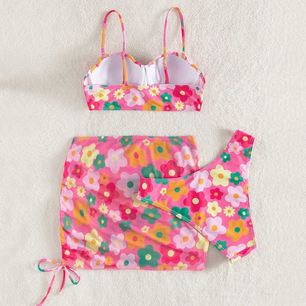 Colorful Floral Scalloped Underwire Brazilian Two Piece Bikini