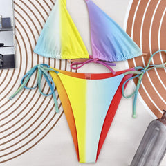 Colorful Tie String Cheeky One Shoulder Brazilian Two Piece Bikini