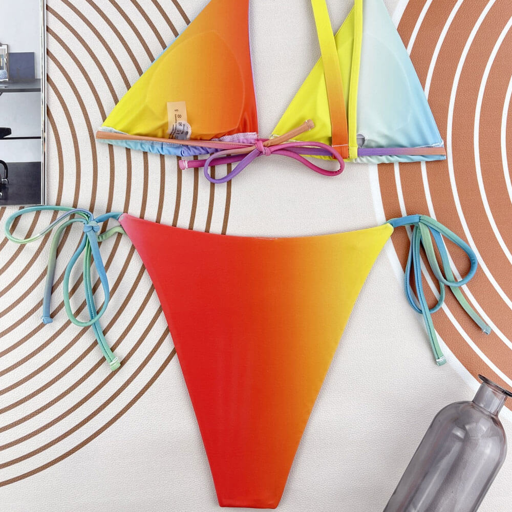 Colorful Tie String Cheeky One Shoulder Brazilian Two Piece Bikini
