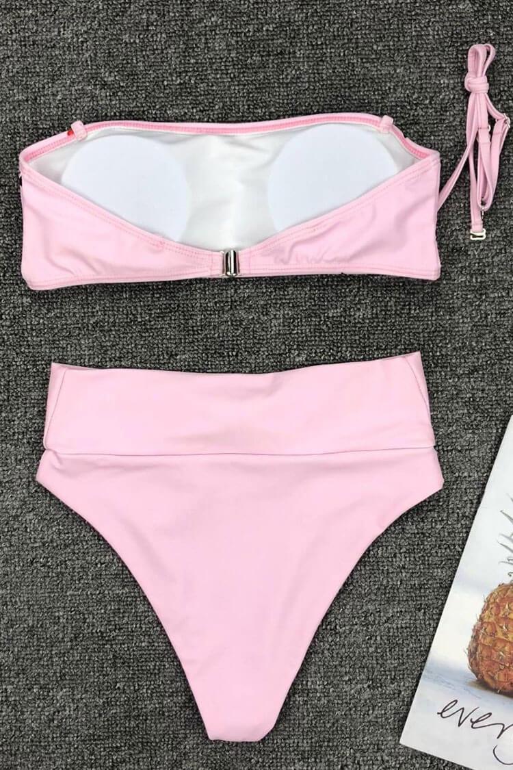 High Waisted Knotted Hearts Printed Bandeau Bikini - Two Piece Set
