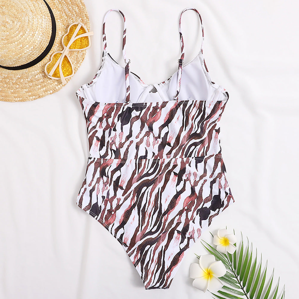 Leopard Notch Front Underwire One Piece Swimsuit