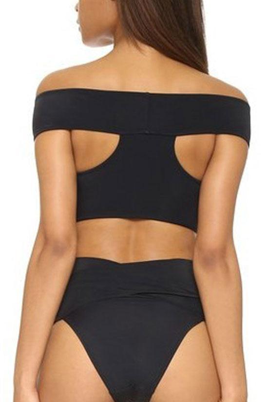 Black High Waist Wrap Bandage Off Shoulder Bikini