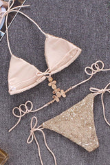 Luxe Rhinestone Sequin Strappy Triangle Bikini - Two Piece Set