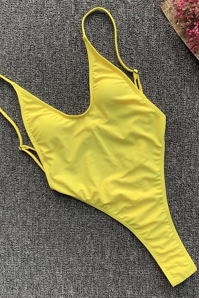 High Leg Low Back String Thong One Piece Swimsuit