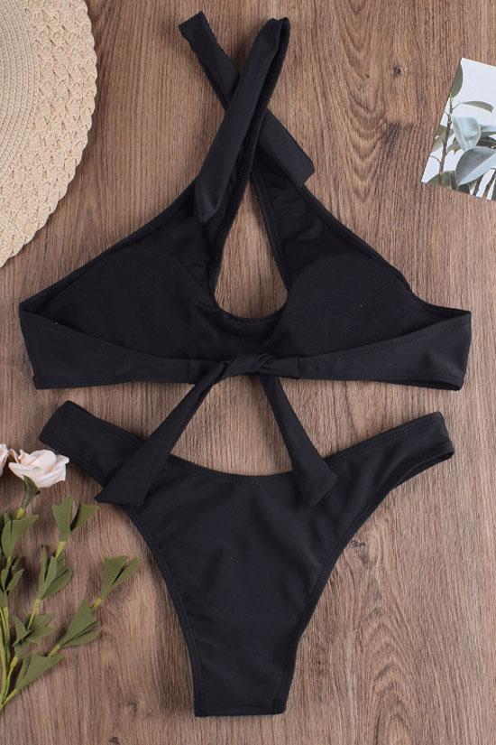 Chic High Leg Cross Front Halter Bikini - Two Piece Set